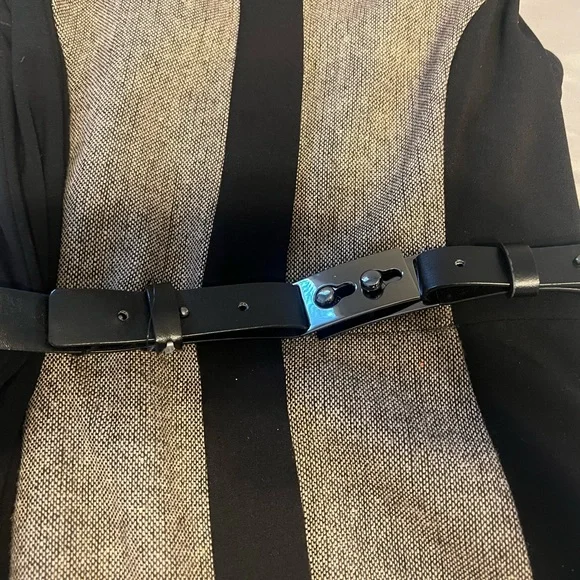 Vince Camuto Black and Tan Midi Button Belt Dress 2 - Picture 3 of 10